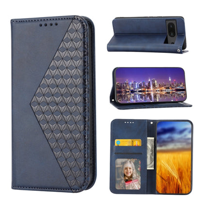 Dark leather phone case with cubic grid back, magnetic flip, interior card slots
