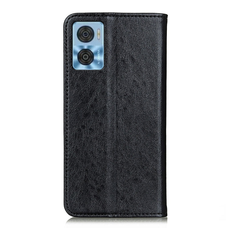 Black textured leather phone case with camera cutout and magnetic closure