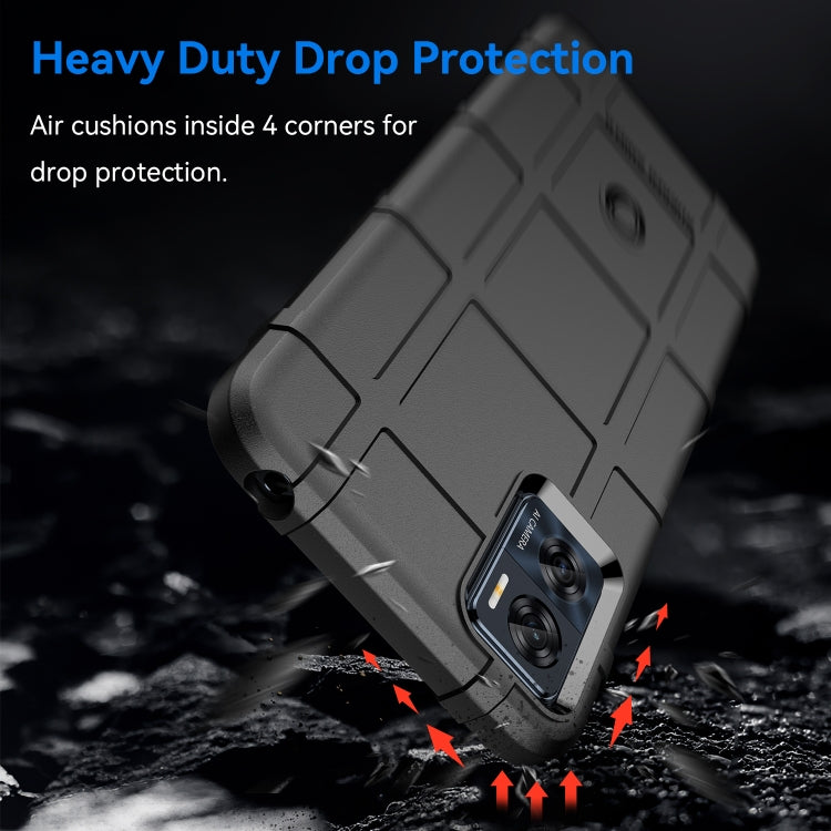Black rugged TPU phone case with thick corners for heavy drop protection.
