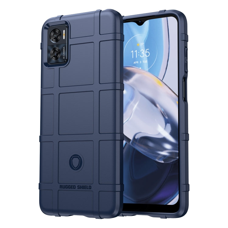 Blue rugged TPU phone case with textured back and raised edges for protection.