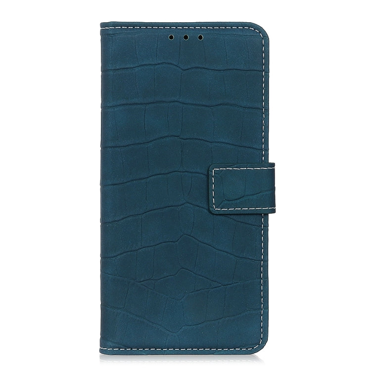 Crocodile-texture leather phone case with magnetic flap, blue-green finish