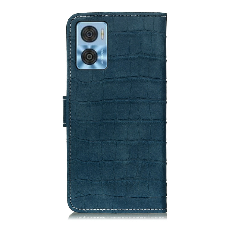 Crocodile-texture leather phone case, blue-green back with camera cutout