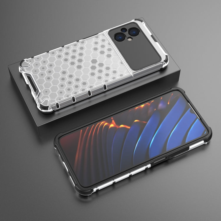 Shockproof honeycomb phone case with hex pattern back, white case over front cover
