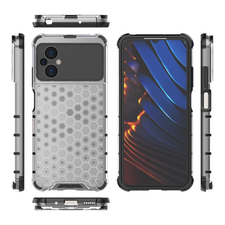 Shockproof honeycomb phone case, white with side buttons cutouts and raised TPU bumpers