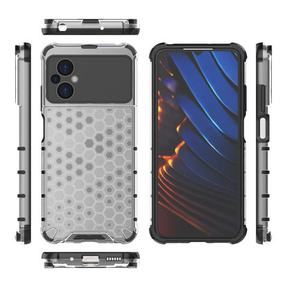 Shockproof honeycomb phone case, white with side buttons cutouts and raised TPU bumpers