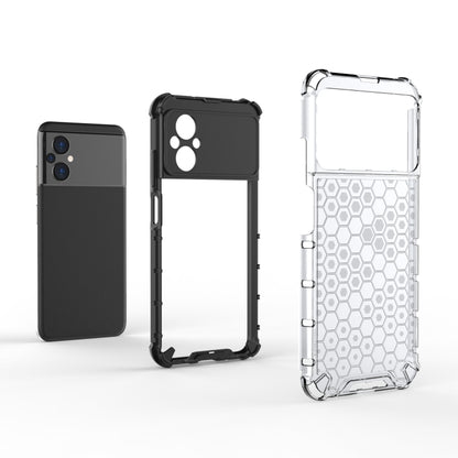 Shockproof honeycomb phone case shown in black and white angles with cutouts