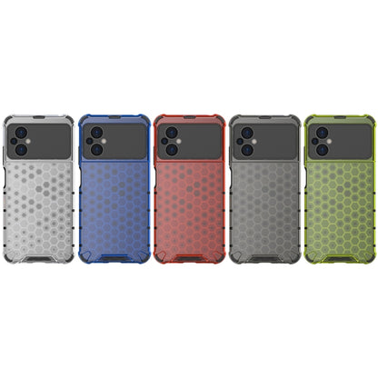 Shockproof honeycomb phone cases in multiple colors: white, blue, red, gray, green