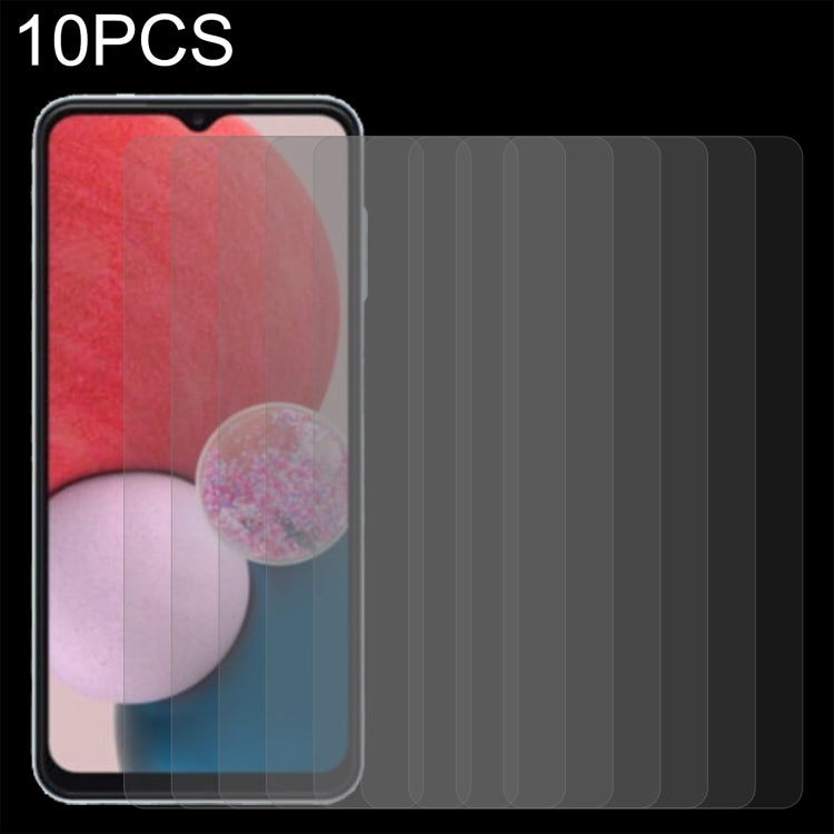 Tempered glass screen protector set (10 pcs) applied over phone screen, clear