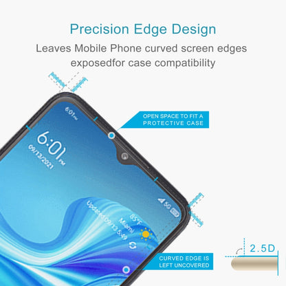 Tempered glass screen protector (10 pcs) showing thin 2.5D edge fit on phone