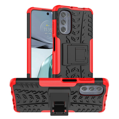 Red tire-texture TPU and PC phone case with built-in kickstand and holder cutouts