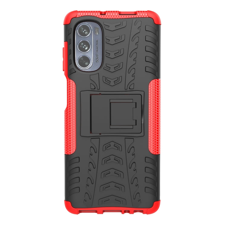 Red and black tire-texture TPU and PC phone case with holder panel and camera cover