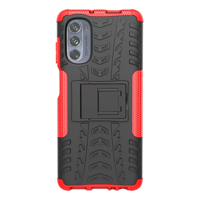 Red and black tire-texture TPU and PC phone case with holder panel and camera cover
