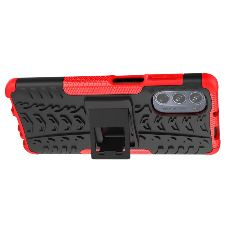Red tire-texture TPU and PC phone case with built-in holder and kickstand