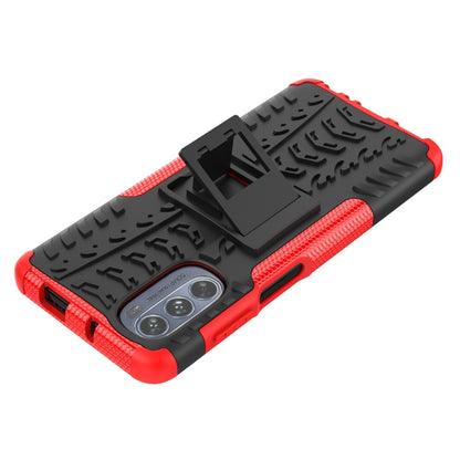 Red and black tire-texture TPU and PC phone case with holder bar and grip edges