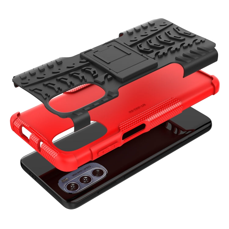 Red tire-texture TPU and PC phone case with stand/holder and protective corner bumpers