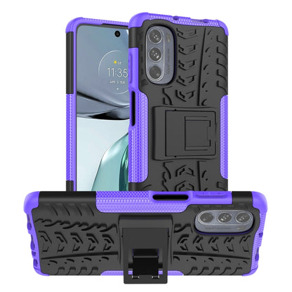 Purple tire-texture TPU and PC phone case with built-in kickstand and holder panel