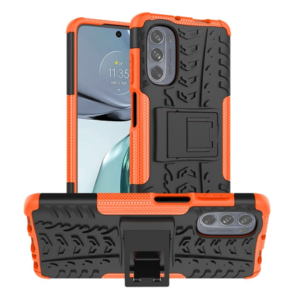 Tire-texture phone case with built-in holder, orange and black
