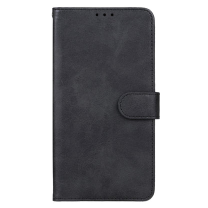 Black leather-style phone wallet case with fold-over flap and snap closure