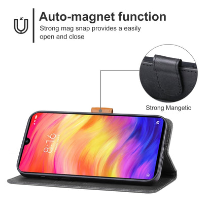 Black leather-style phone wallet case with stand for landscape viewing