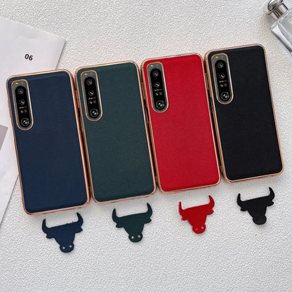 Slim genuine leather phone cases: black, red, dark blue, dark green, camera cutouts