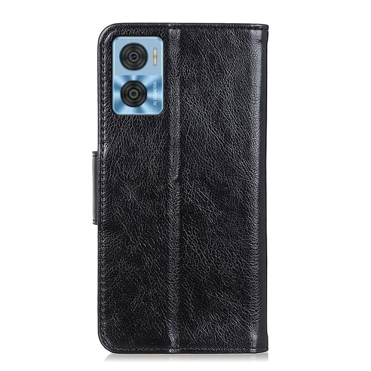 Black nappa-texture flip phone case with camera cutout and seam detail