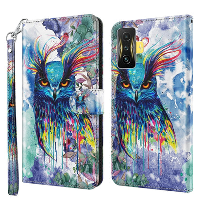 Phone case with colorful watercolor owl art and teal-blue speckled folio flap