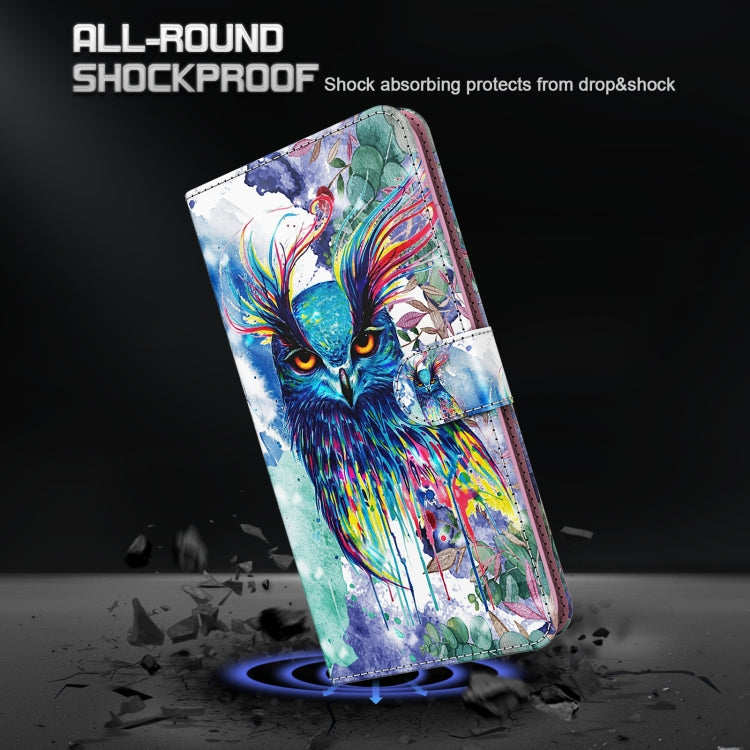 Phone case with colorful owl watercolor pattern, folio cover with strap loop