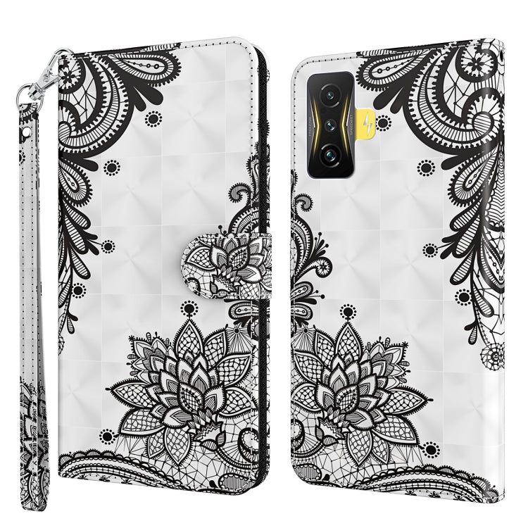 Phone case with black-and-white floral mandala pattern, folio flap and wrist strap