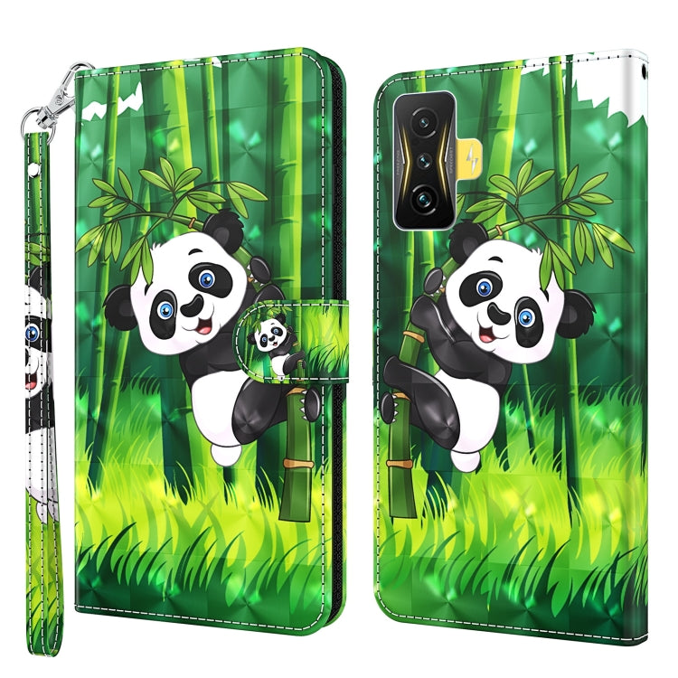 Phone case with green bamboo and panda character illustration, folio flap and strap