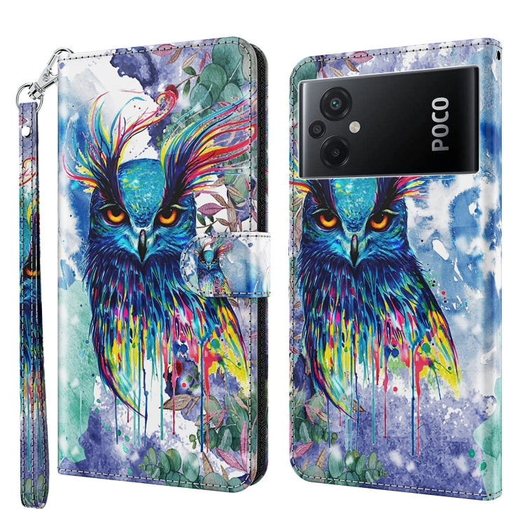 Wallet phone case with colorful owl illustration, flip cover and camera cutouts, strap