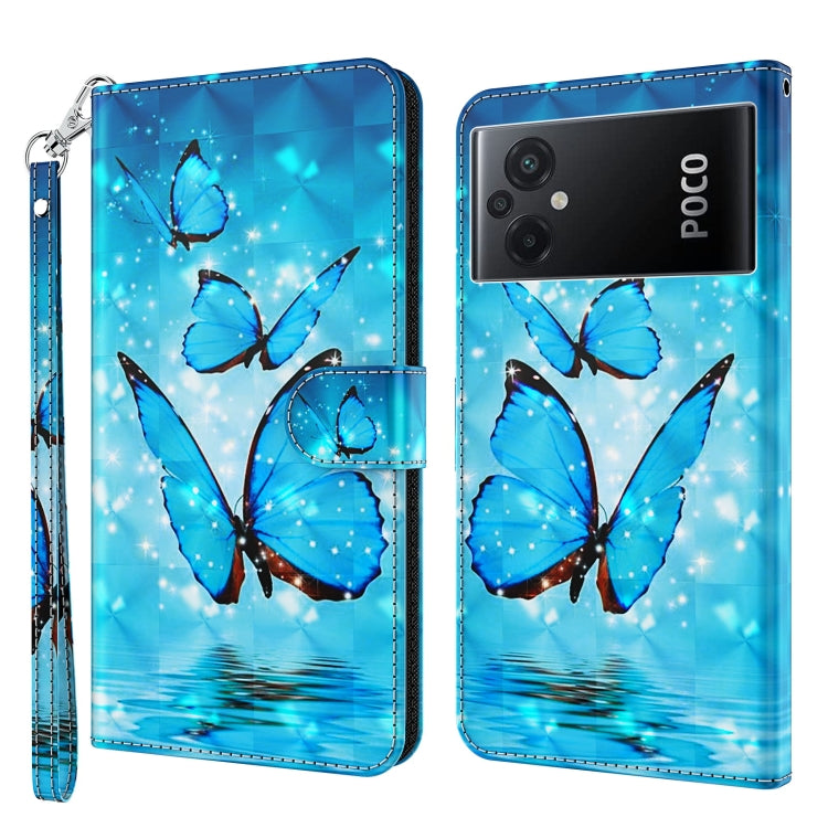 Folio phone case with blue butterfly print and glossy glow highlights