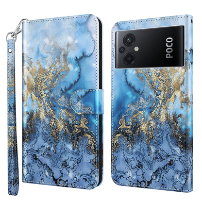 Folio phone case with blue marbled look and gold swirl details