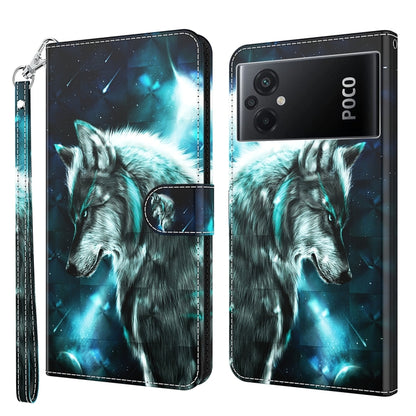 Wallet phone case with wolf and glowing butterflies, flip cover, camera cutouts, strap