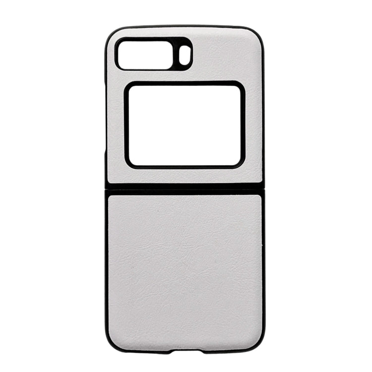 Two-tone litchi-texture PU phone case with black accents, light top and bottom.