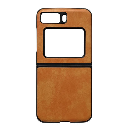 Two-tone litchi-texture PU phone case with black accents, orange top and bottom.