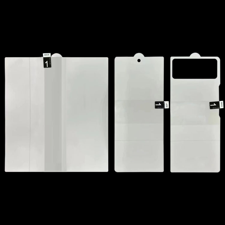 Three-part hydrogel screen protector for foldable display, adhesive film templates