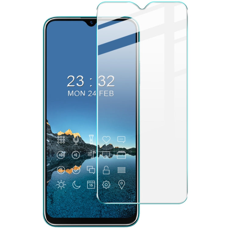 Tempered glass screen protector film on smartphone front, transparent with rounded corners