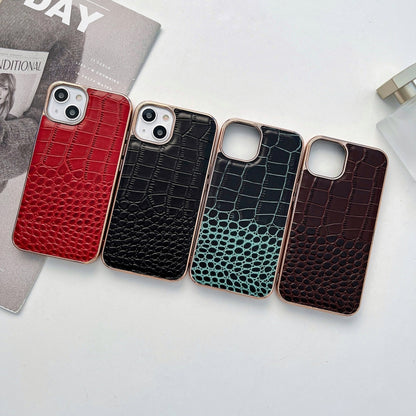 Crocodile-textured leather phone cases set: red, black, teal, dark brown
