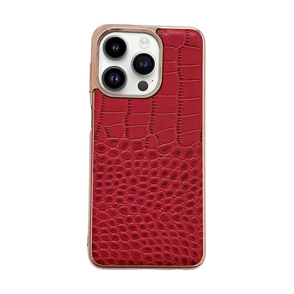 Red crocodile-texture genuine leather phone case with camera cutouts