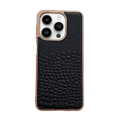 Black crocodile-texture genuine leather phone case with camera cutouts
