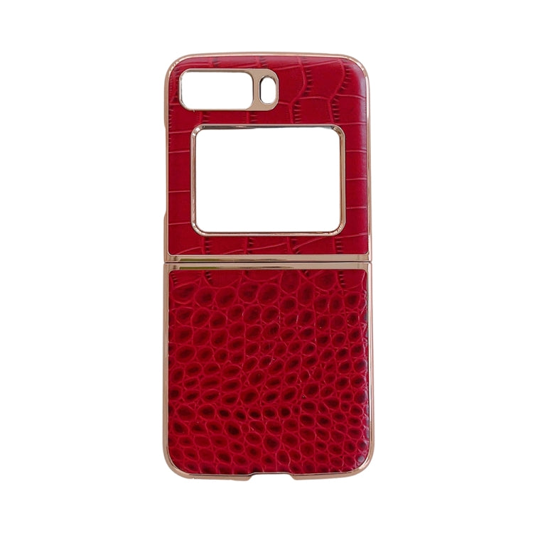Crocodile-textured genuine leather phone case in red with dual cutouts
