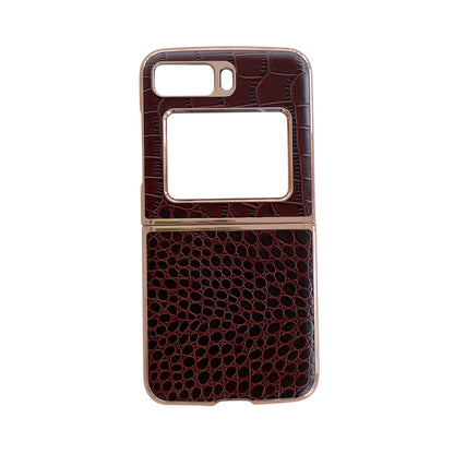 Crocodile-textured leather phone case in dark brown with front cutouts