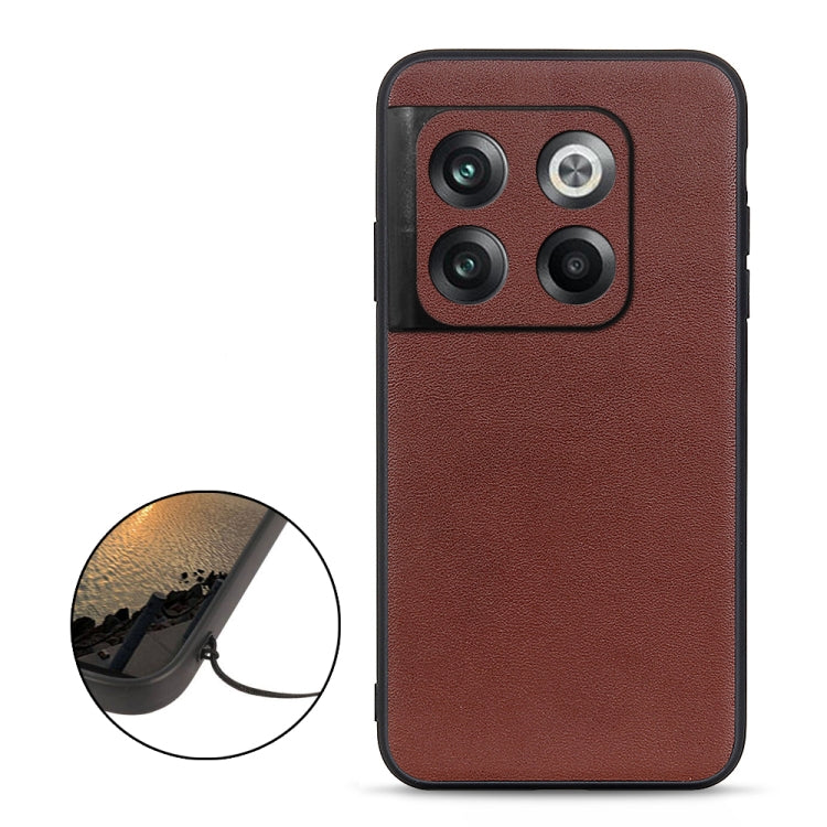 Brown lambskin-textured phone case with camera cutouts and raised edges for Ace Pro/10T