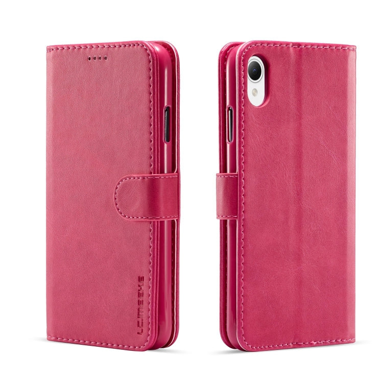 Calf texture leather phone case folio with magnetic strap and kickstand, pink