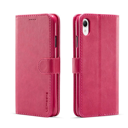 Calf texture leather phone case folio with magnetic strap and kickstand, pink