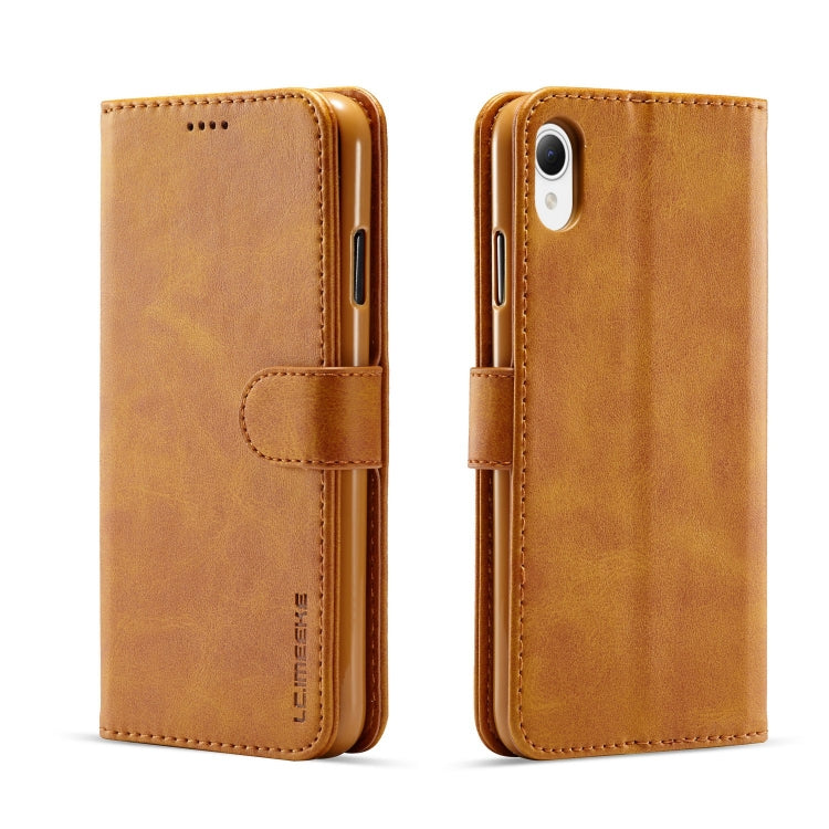 Calf texture leather phone case folio with magnetic strap and kickstand, tan