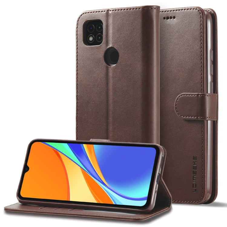 Brown calf-textured leather folio phone case with card slot and magnetic strap