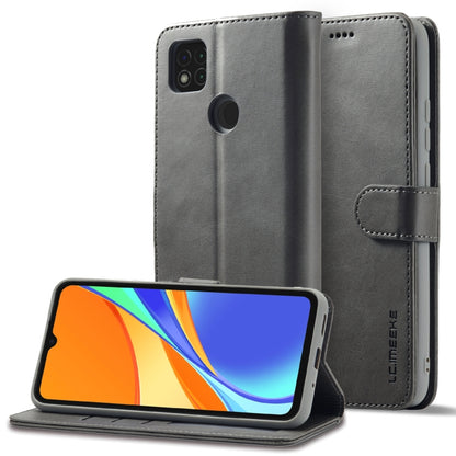 Calf texture leather phone case folio with magnetic strap and kickstand, dark gray