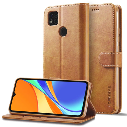 Calf texture leather phone case folio with magnetic strap and kickstand, brown tan
