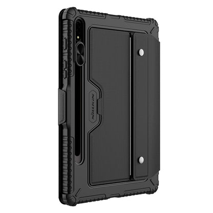 Black rugged bumper tablet case with textured back, protective corners, and camera cutout